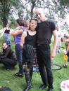 Goth picnic: Cynthia squating and new friend (from Columbia?). Lynda and David (dashing even without his boa!). Eddie's butt far right. (click to zoom)