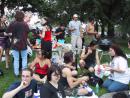 Goth picnic: Jackie, John with back to us, Brian, Gigi sitting, Lady Faie in red, Ken grabbing a Coke, Eddie at the grill. Below Brians head is Cynthia and a little of Azarina's red hair. (click to zoom)
