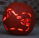 Suburban Halloween sights: Dragon pumpkin. (click to zoom)