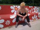 Jera on flower painted bench. (click to zoom)