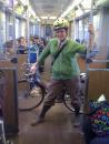 Jera with bike on a train. (click to zoom)