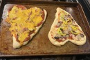 Left Sauteed Zucchini with Garlic and Onions with Cheddar-right Olives Sweet Peppers and Vegan Cheese