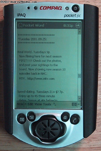 Pocket Word on an IPaq showing the newsletter text format version.